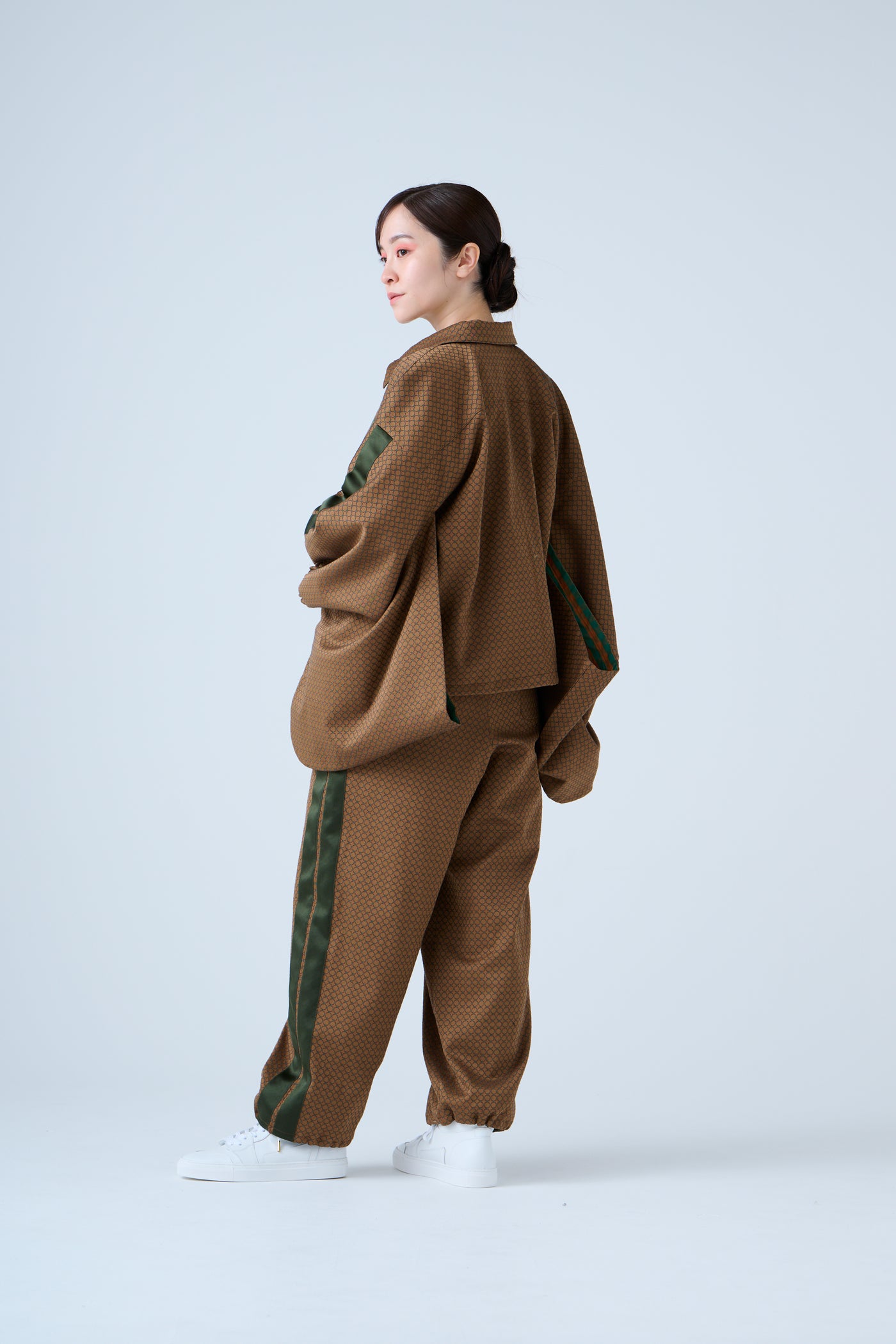Ring Pattern Jacquard Shirring Pants Gold Orange