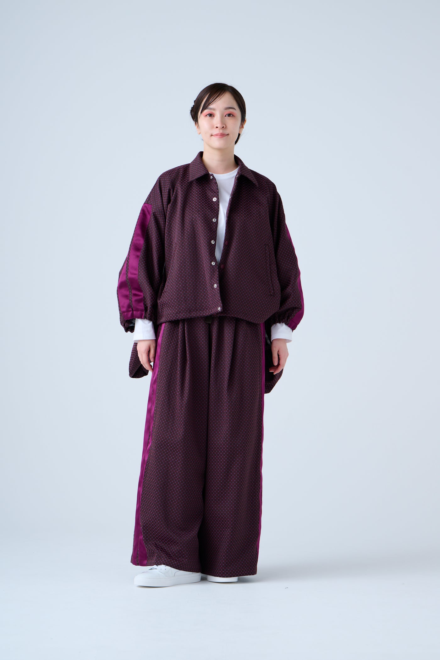Ring Pattern Jacquard Drawstring Pants Purple Navy