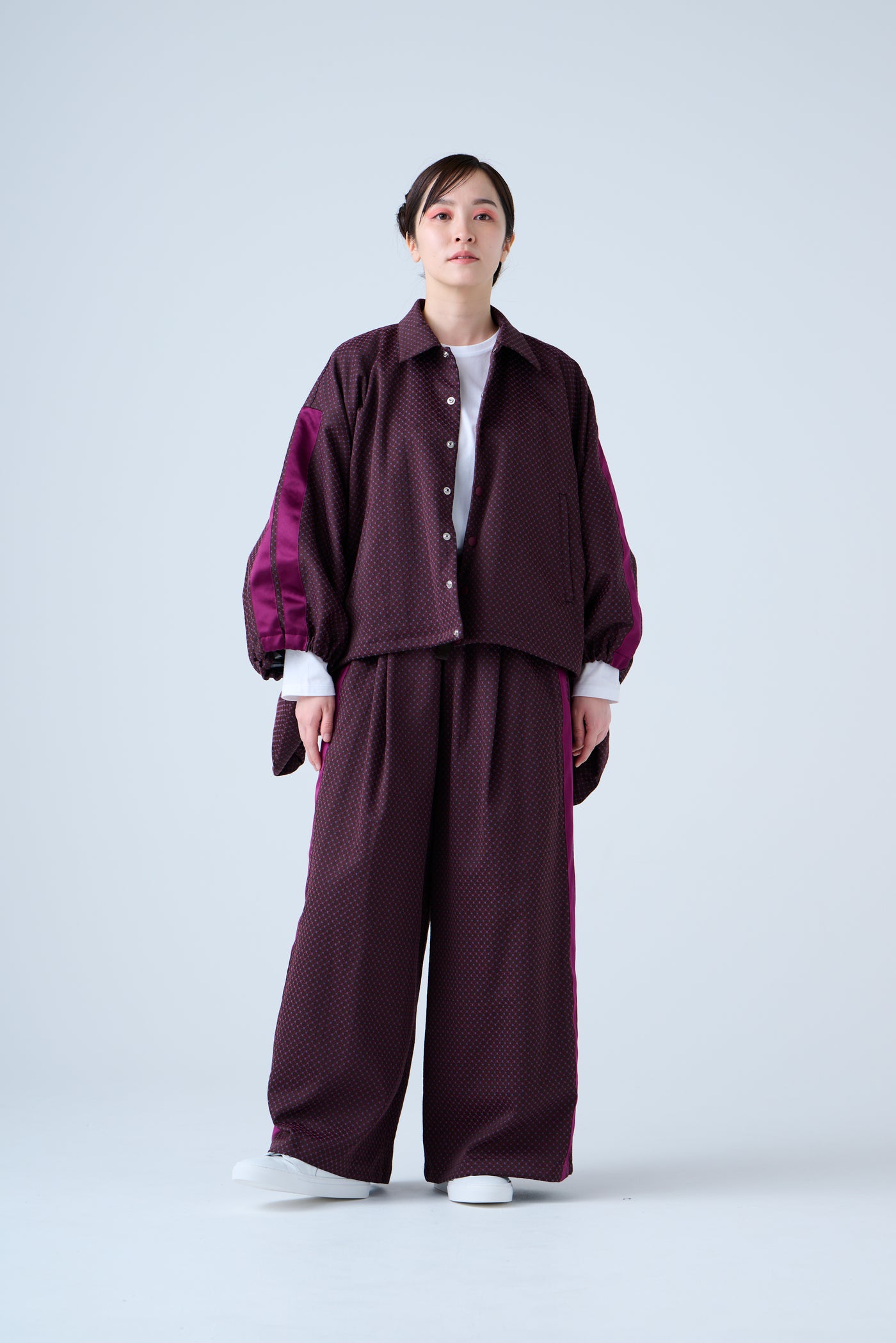 Ring Pattern Jacquard Drawstring Pants Purple Navy