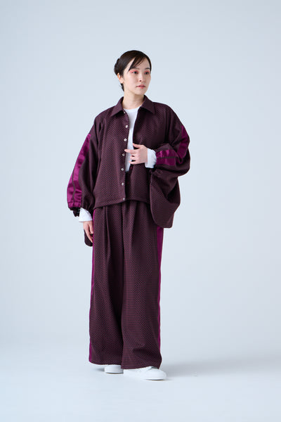 Ring Pattern Jacquard Drawstring Pants Purple Navy