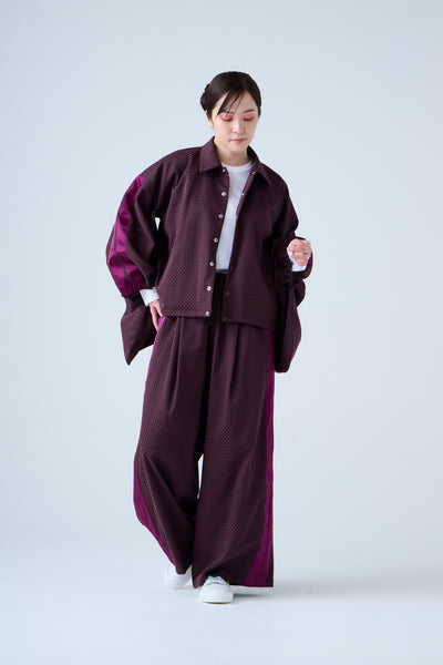 Ring Pattern Jacquard Drawstring Pants Purple Navy