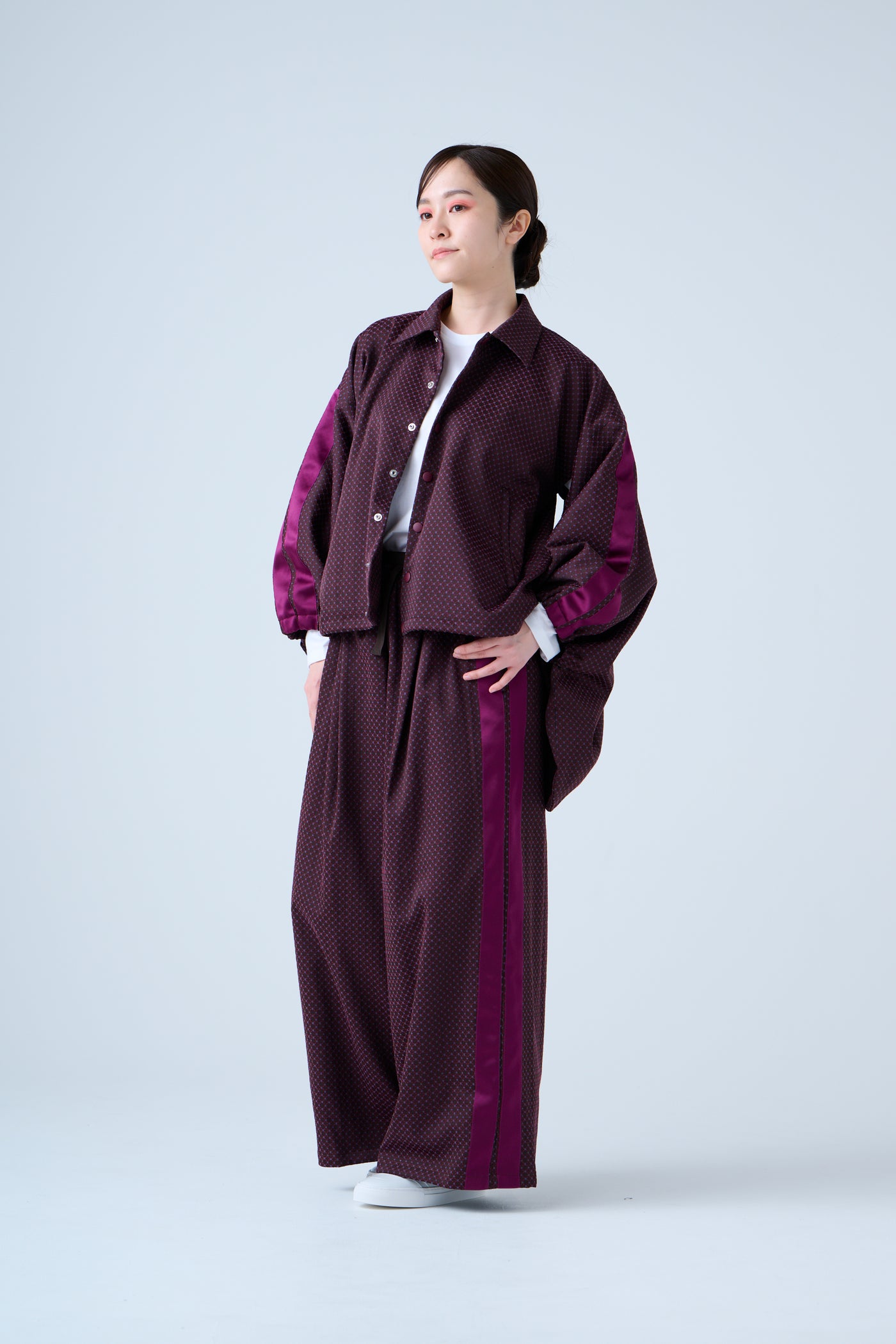 Ring Pattern Jacquard Drawstring Pants Purple Navy
