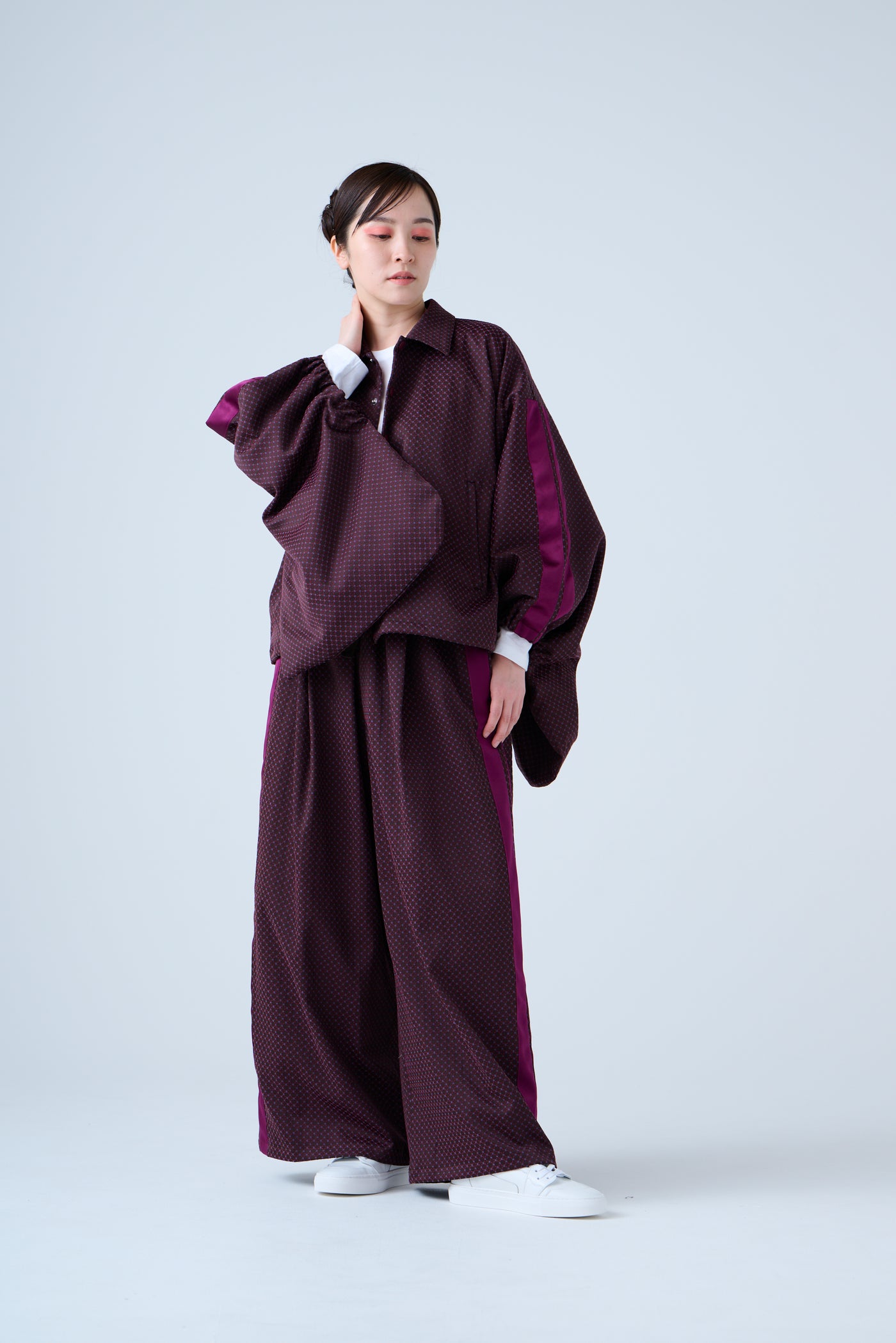 Ring Pattern Jacquard Drawstring Pants Purple Navy