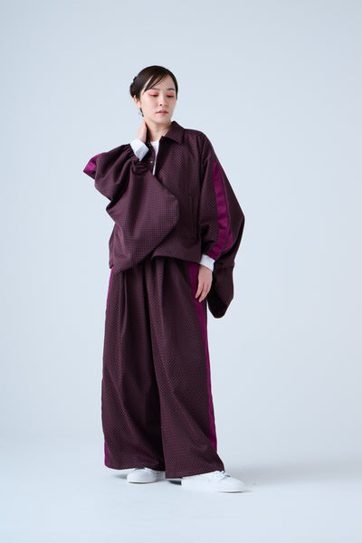 Ring Pattern Jacquard Drawstring Pants Purple Navy
