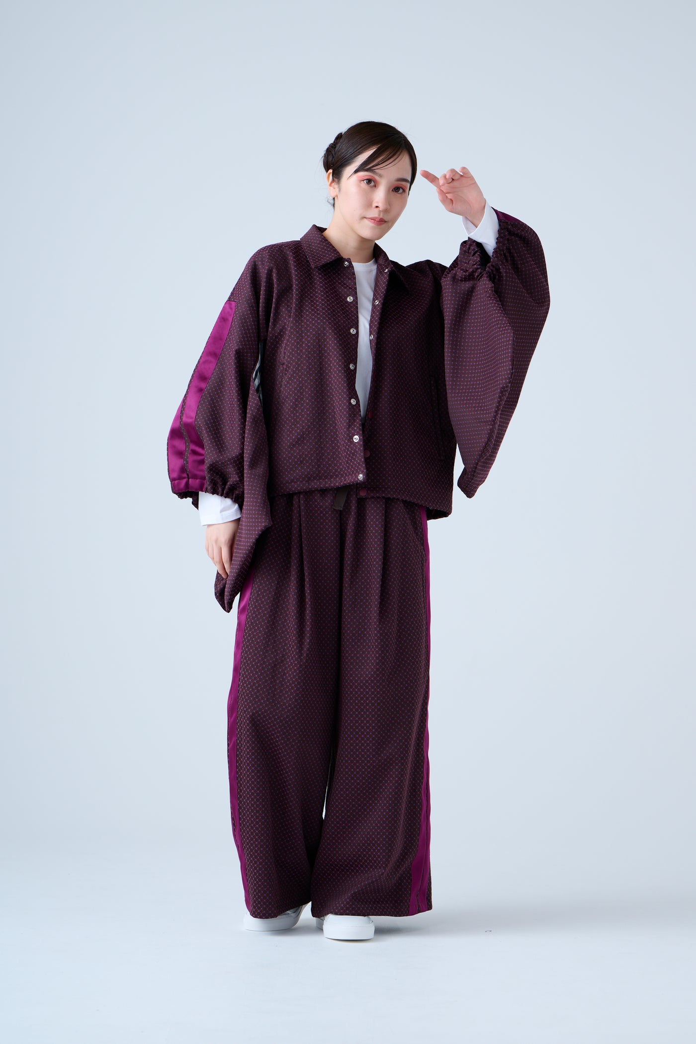 Ring Pattern Jacquard Drawstring Pants Purple Navy