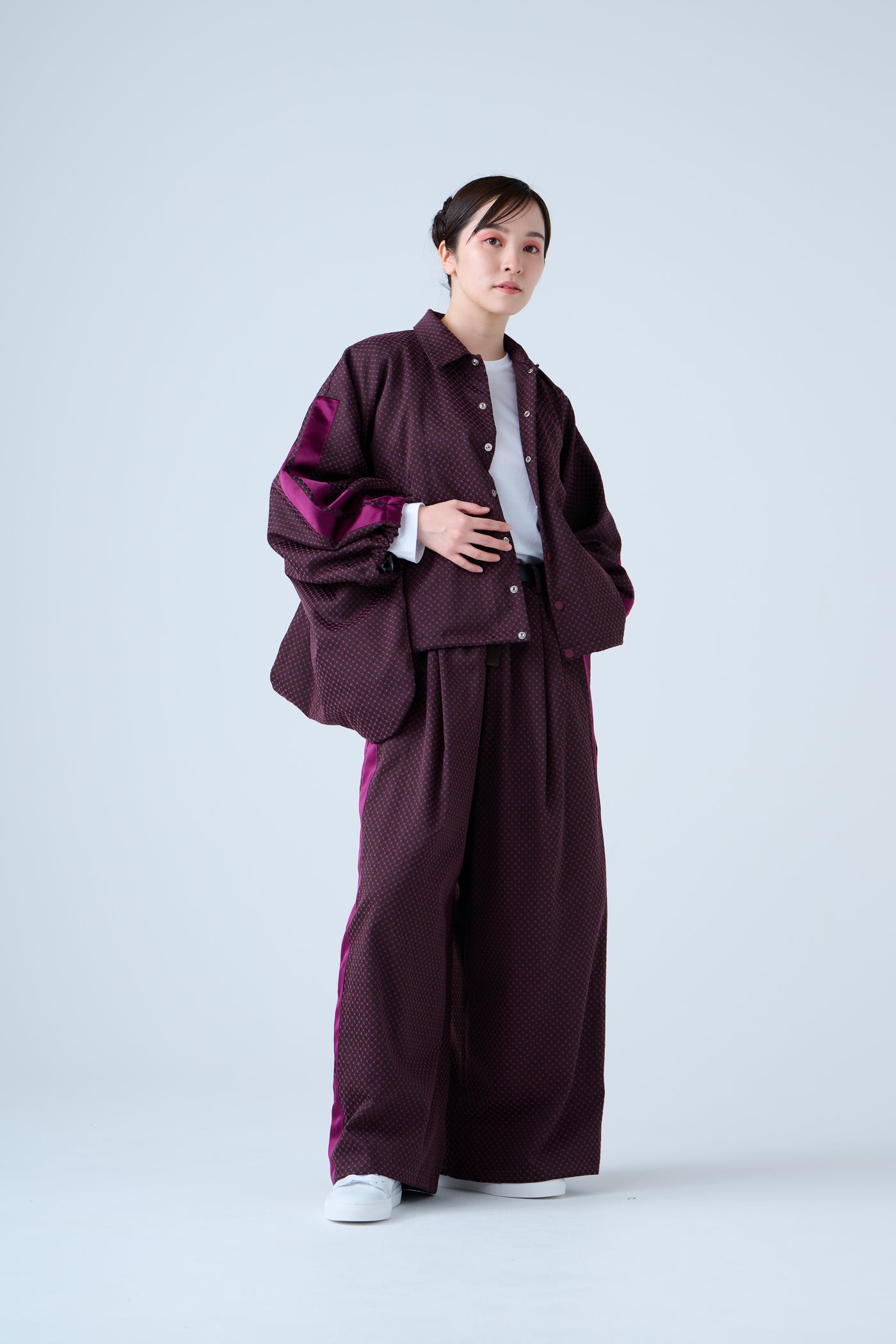 Ring Pattern Jacquard Drawstring Pants Purple Navy