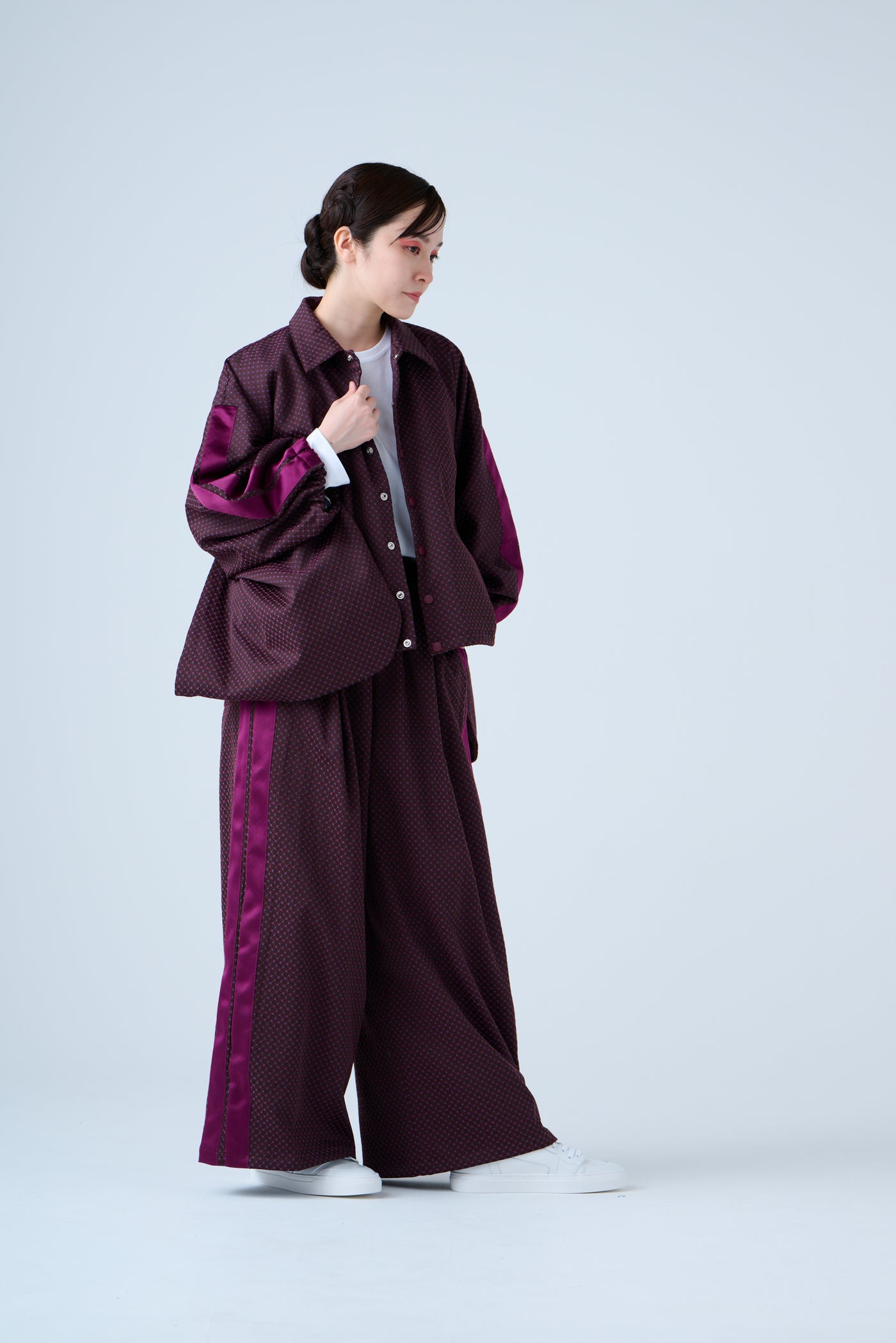 Ring Pattern Jacquard Drawstring Pants Purple Navy