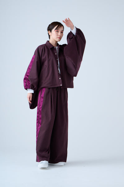 Ring Pattern Jacquard Drawstring Pants Purple Navy