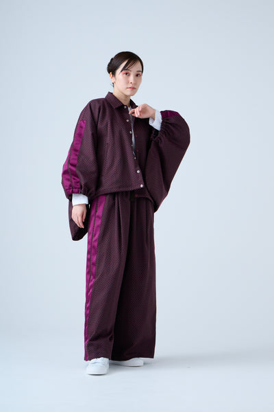 Ring Pattern Jacquard Drawstring Pants Purple Navy