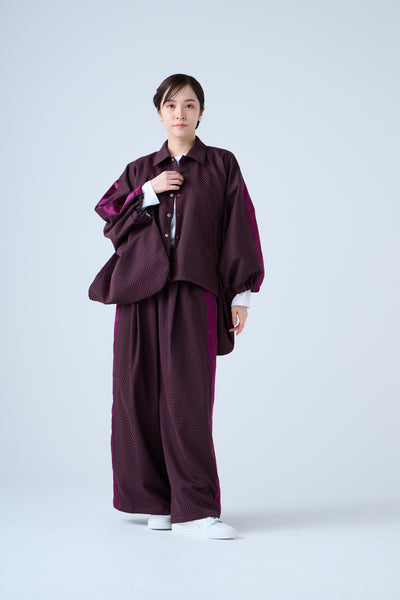 Ring Pattern Jacquard Drawstring Pants Purple Navy
