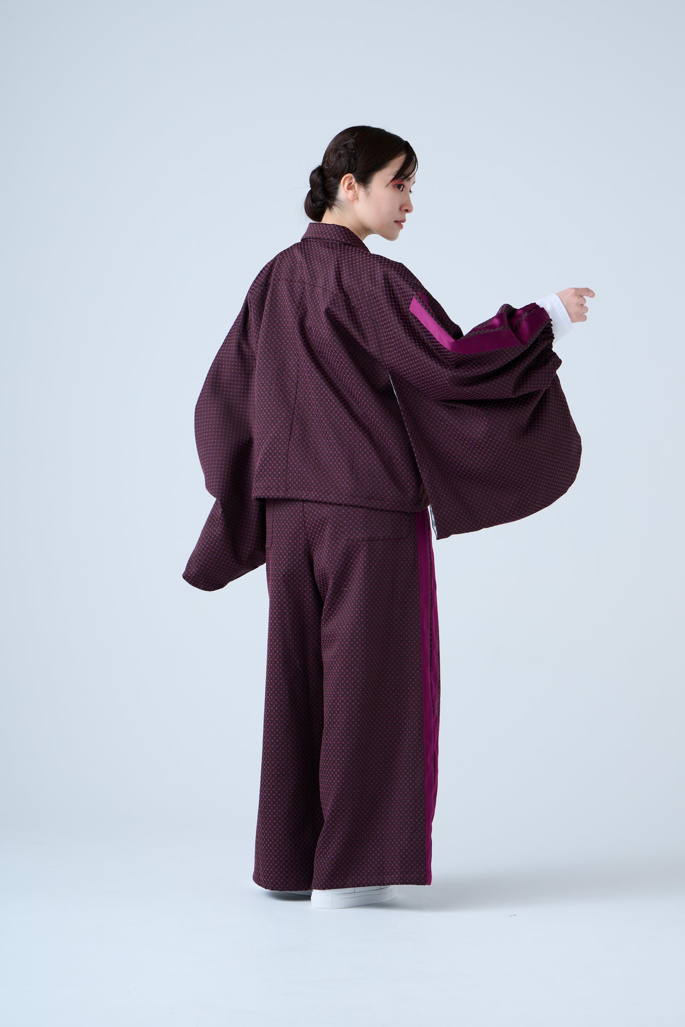 Ring Pattern Jacquard Drawstring Pants Purple Navy