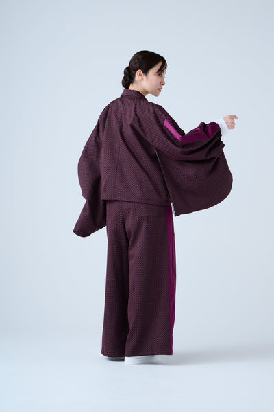 Ring Pattern Jacquard Drawstring Pants Purple Navy