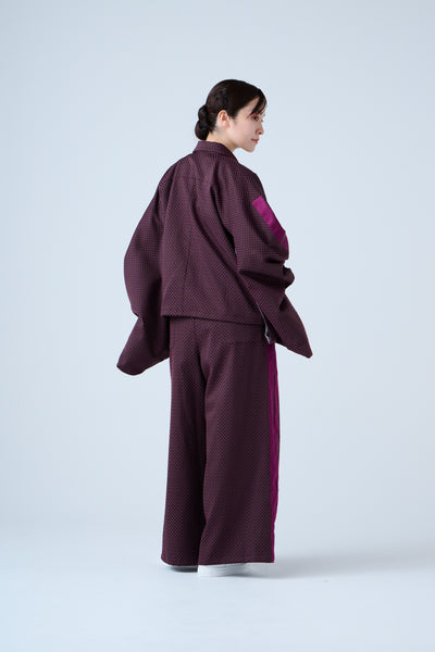 Ring Pattern Jacquard Drawstring Pants Purple Navy
