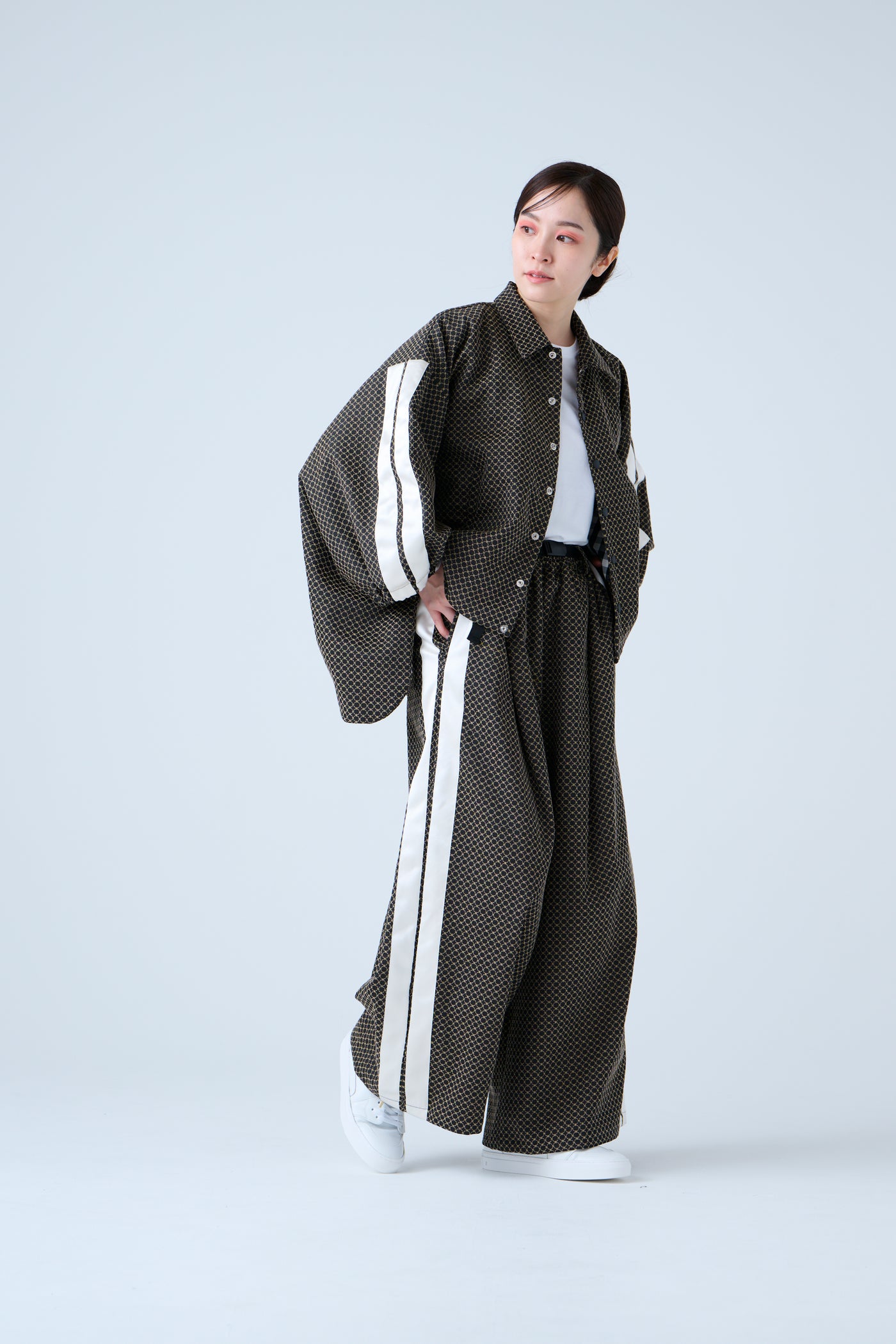 Folded Jacquard Drawstring Pants Black