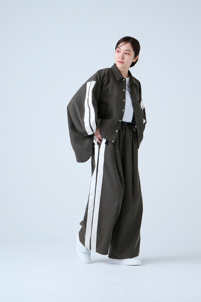 Folded Jacquard Drawstring Pants Black