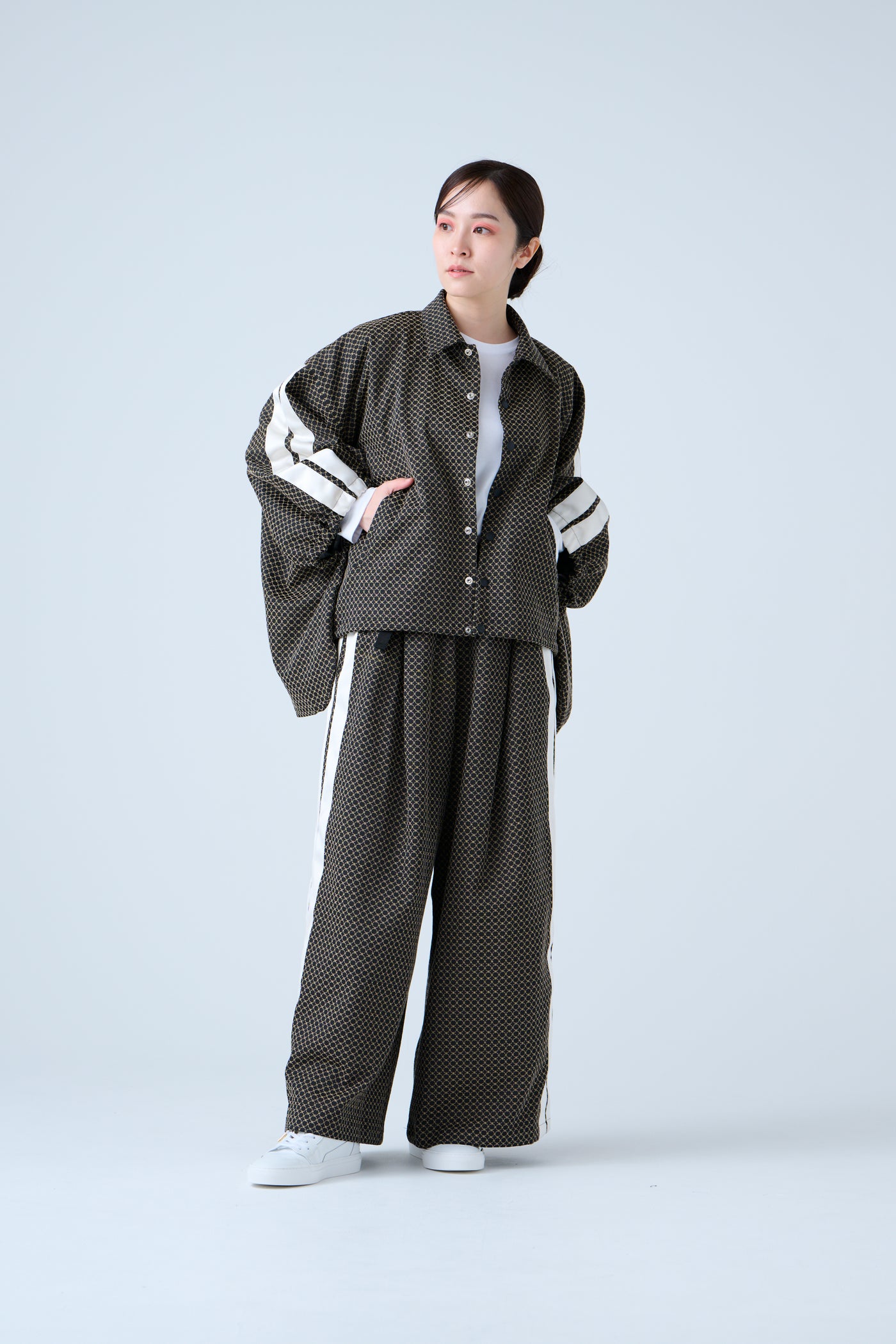 Ring Pattern Jacquard Track Jacket Black