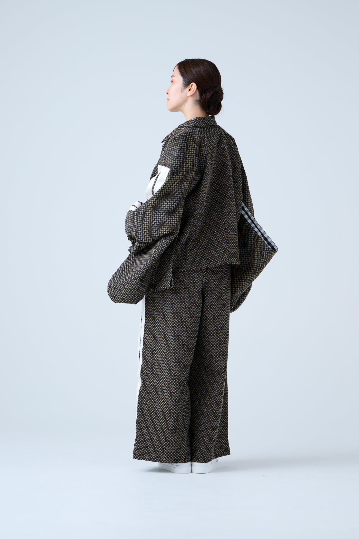 Folded Jacquard Drawstring Pants Black