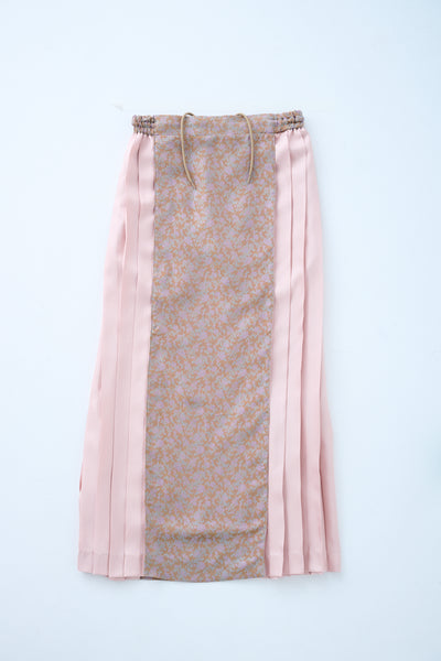 Cupra small flower jacquard pleated skirt in beige and pink
