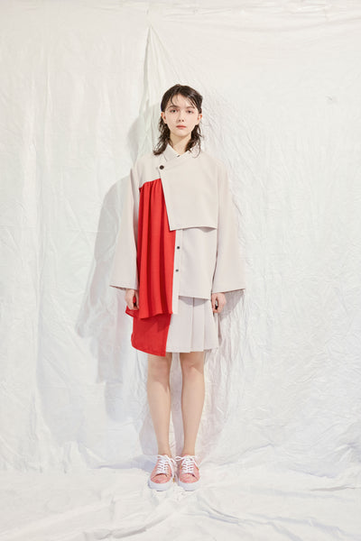 Asymmetrical shirt jacket with flared cuffs