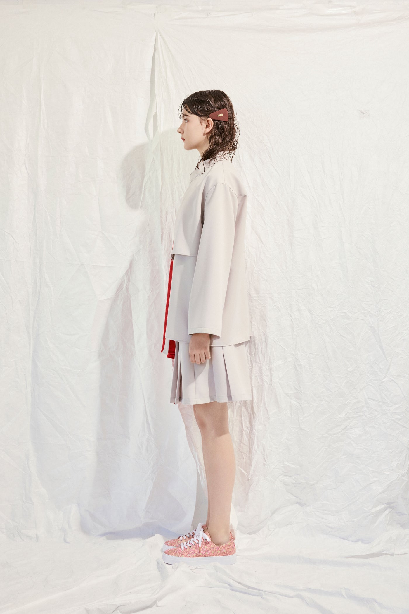Asymmetrical shirt jacket with flared cuffs