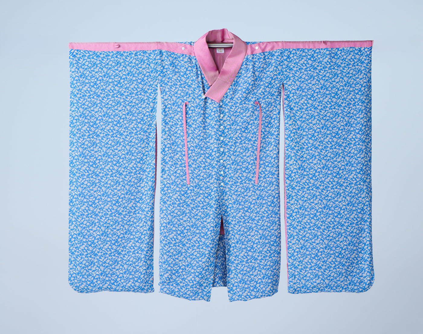 Small Leaf Jacquard Long Jacket Blue