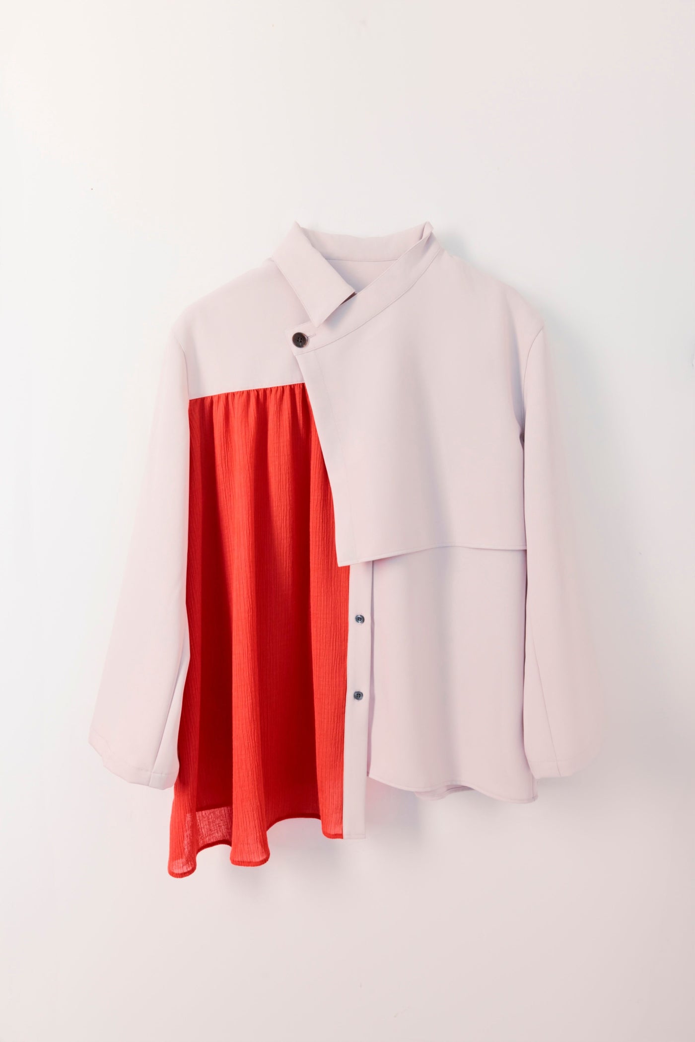 Asymmetrical shirt jacket with flared cuffs