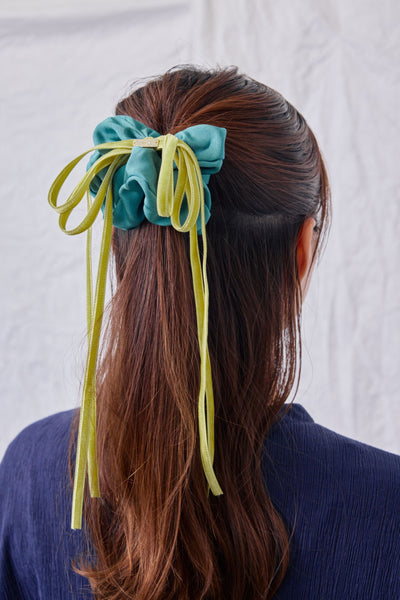 Ribbon, scrunchie, blue-green